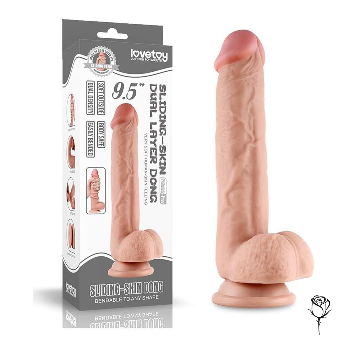 Dildo Sliding Skin Dual Layer Dong 9.5"